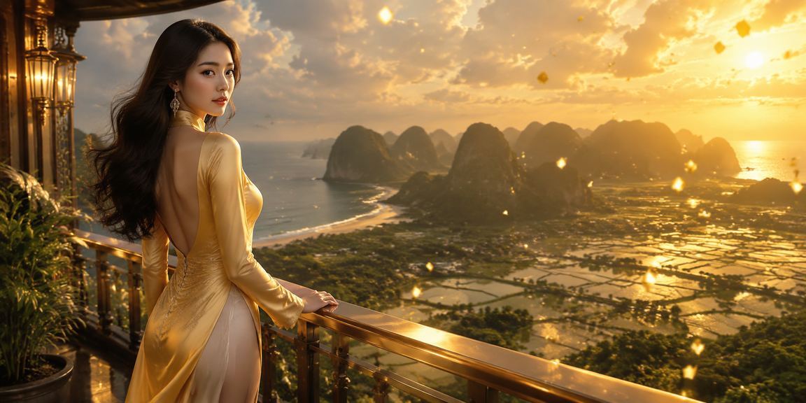 Cảnh đẹp Ninh Bình kết hợp không khí slot game và áo dài truyền thống Việt Nam